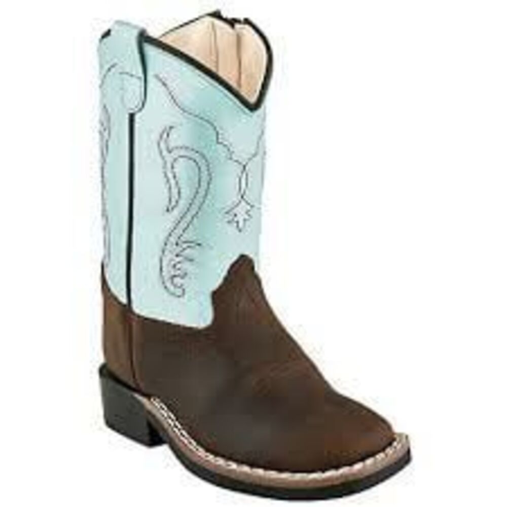 Old West Boys Kids' BSI1909 Broad Square Toe Leather Western Cowboy Boots 8